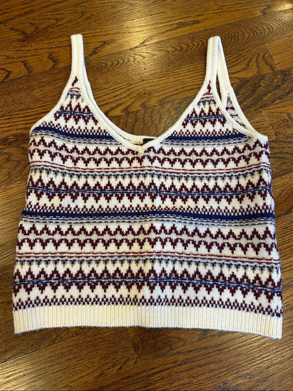 rag & bone White Knit Tank with Burgundy & Navy Fair Isle Pattern